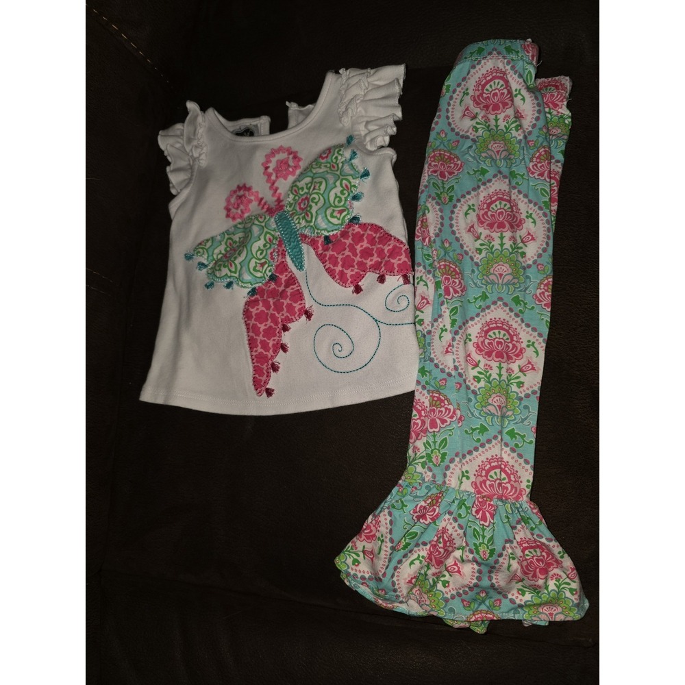 Mud pie butterfly spring outfit top and flared leggings size‎ 3t